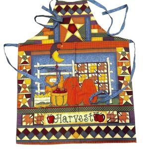 Vtg Apron Harvest Themed Pumpkins Apples Moon Star Grannycore Familycore Cabin
